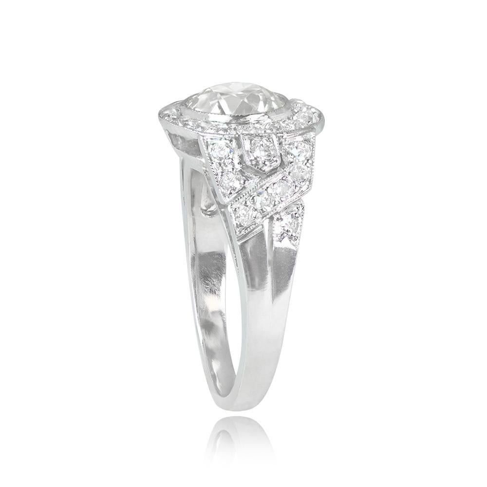 Art Deco Antique 1.58ct Old European Cut Diamond Engagement Ring, VS1 Clarity, Platinum For Sale