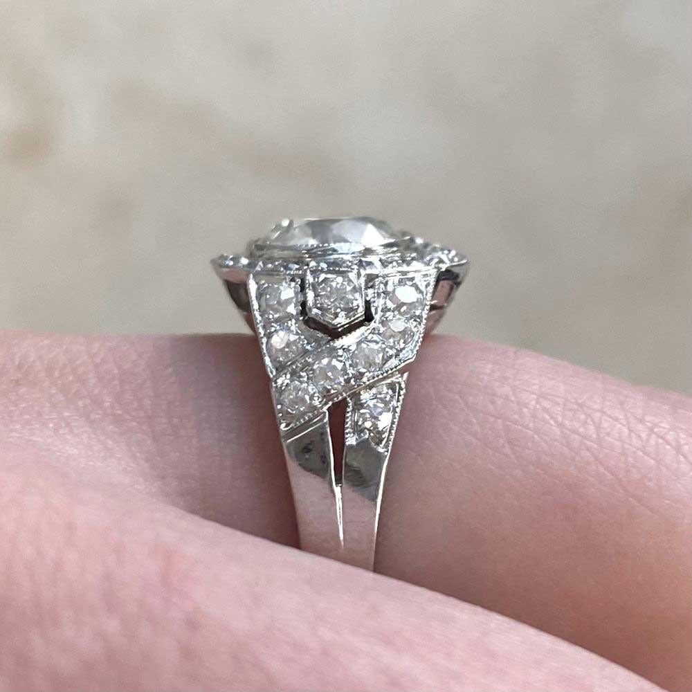 Women's Antique 1.58ct Old European Cut Diamond Engagement Ring, VS1 Clarity, Platinum For Sale