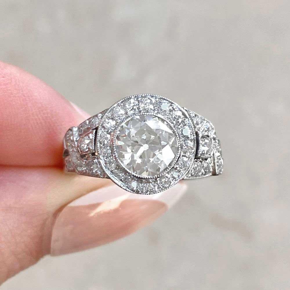 Antique 1.58ct Old European Cut Diamond Engagement Ring, VS1 Clarity, Platinum For Sale 3