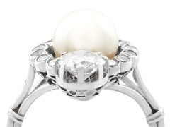 Antique 1.59 Carat Diamond and Pearl Cocktail Ring in 18k White Gold