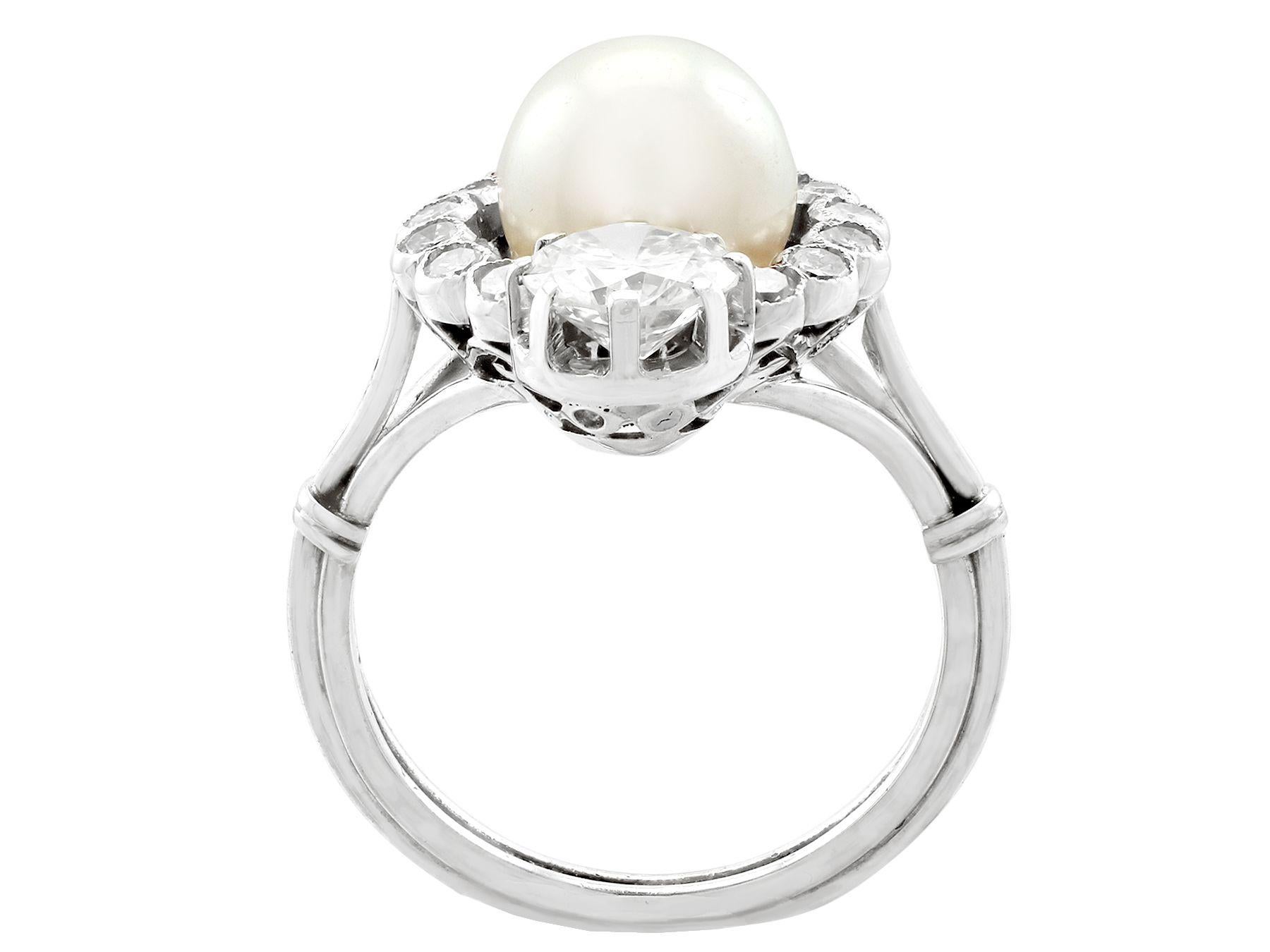 Old European Cut Antique 1.59 Carat Diamond and Pearl White Gold Dress Ring For Sale