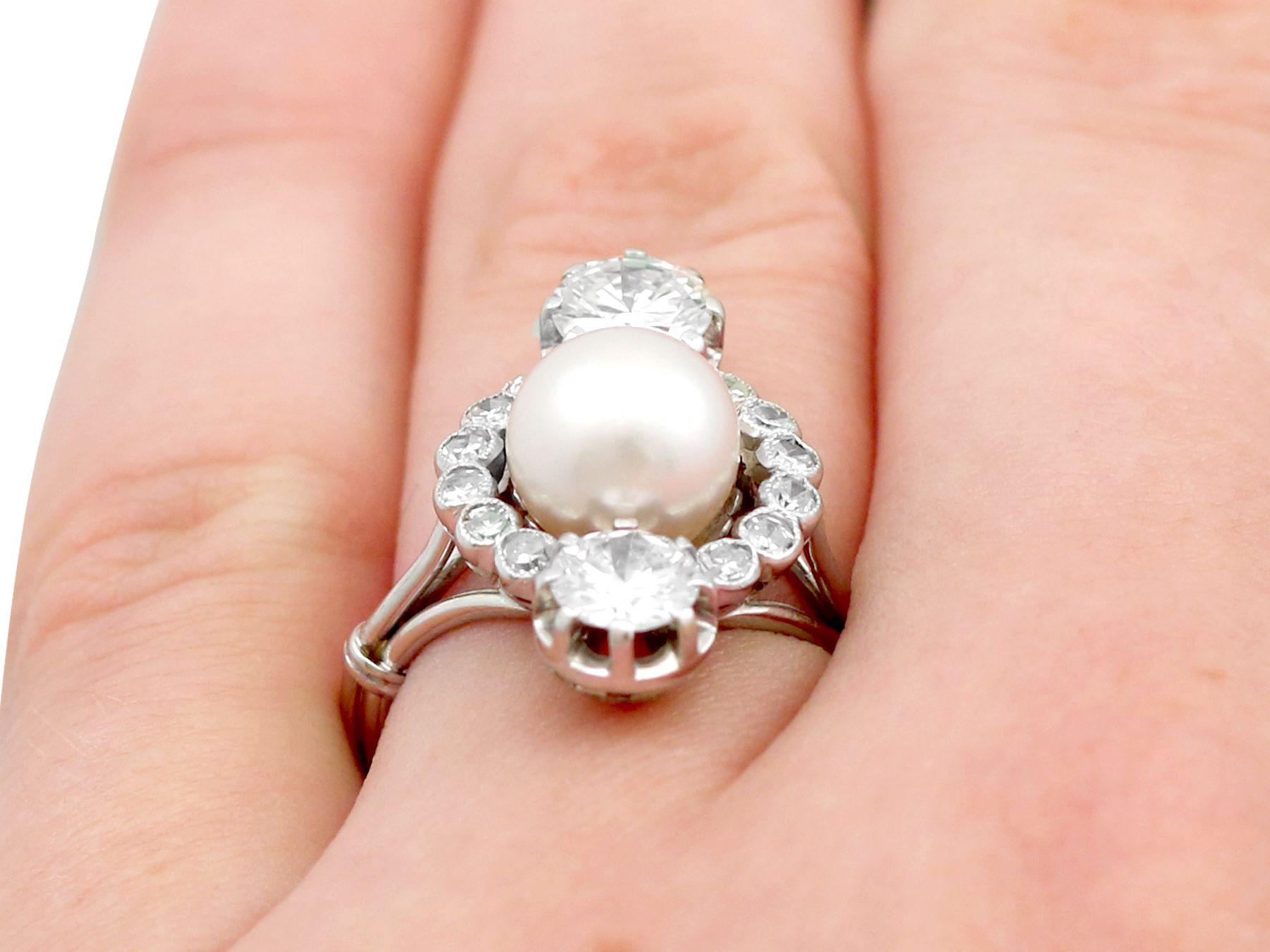 Antique 1.59 Carat Diamond and Pearl White Gold Dress Ring For Sale 1