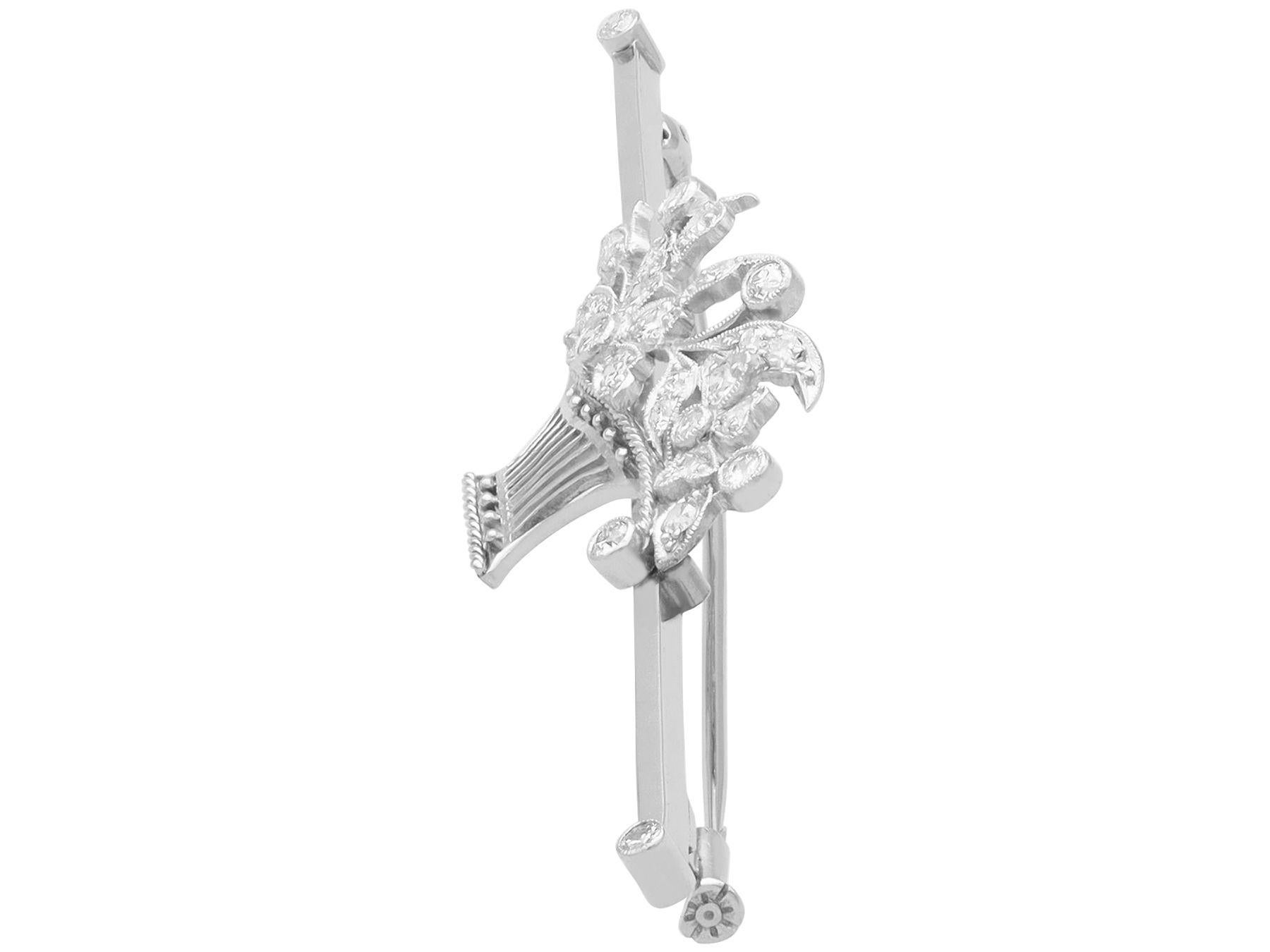 Old European Cut Antique 1.59 Carat Diamond and Platinum Basket Brooch, Circa 1910 For Sale