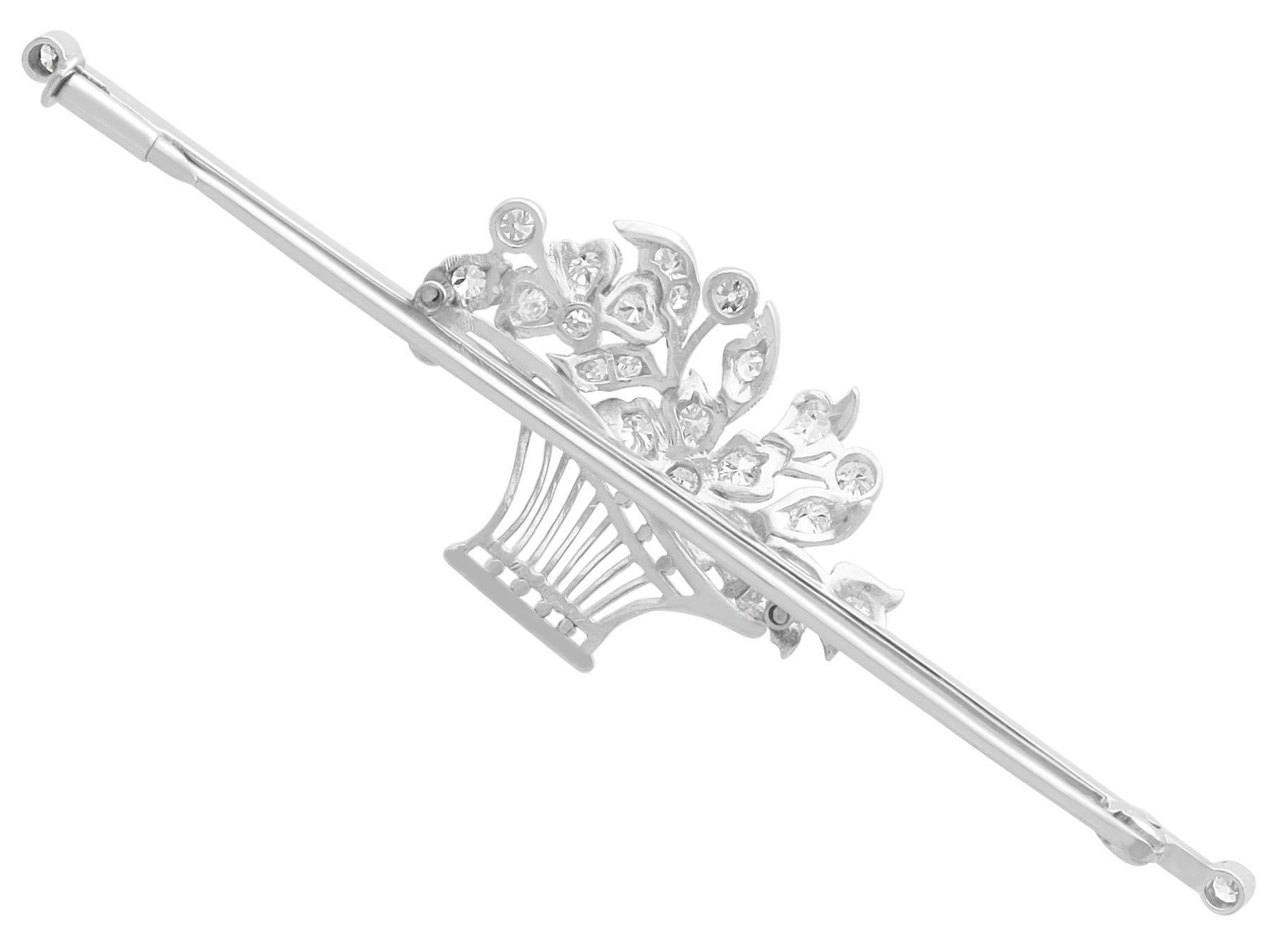 Women's or Men's Antique 1.59 Carat Diamond and Platinum Basket Brooch, Circa 1910 For Sale