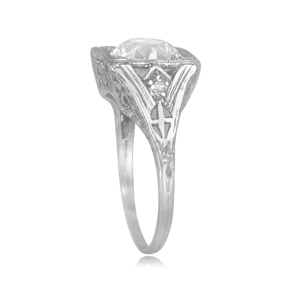 Art Deco Antique 1.59ct Old European Cut Diamond Engagement Ring, Platinum For Sale
