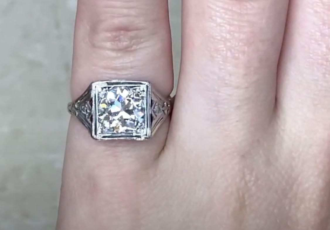 Antique 1.59ct Old European Cut Diamond Engagement Ring, Platinum In Excellent Condition For Sale In New York, NY