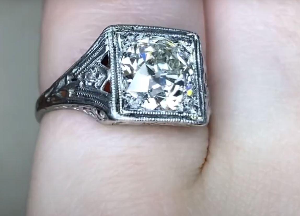 Women's Antique 1.59ct Old European Cut Diamond Engagement Ring, Platinum For Sale