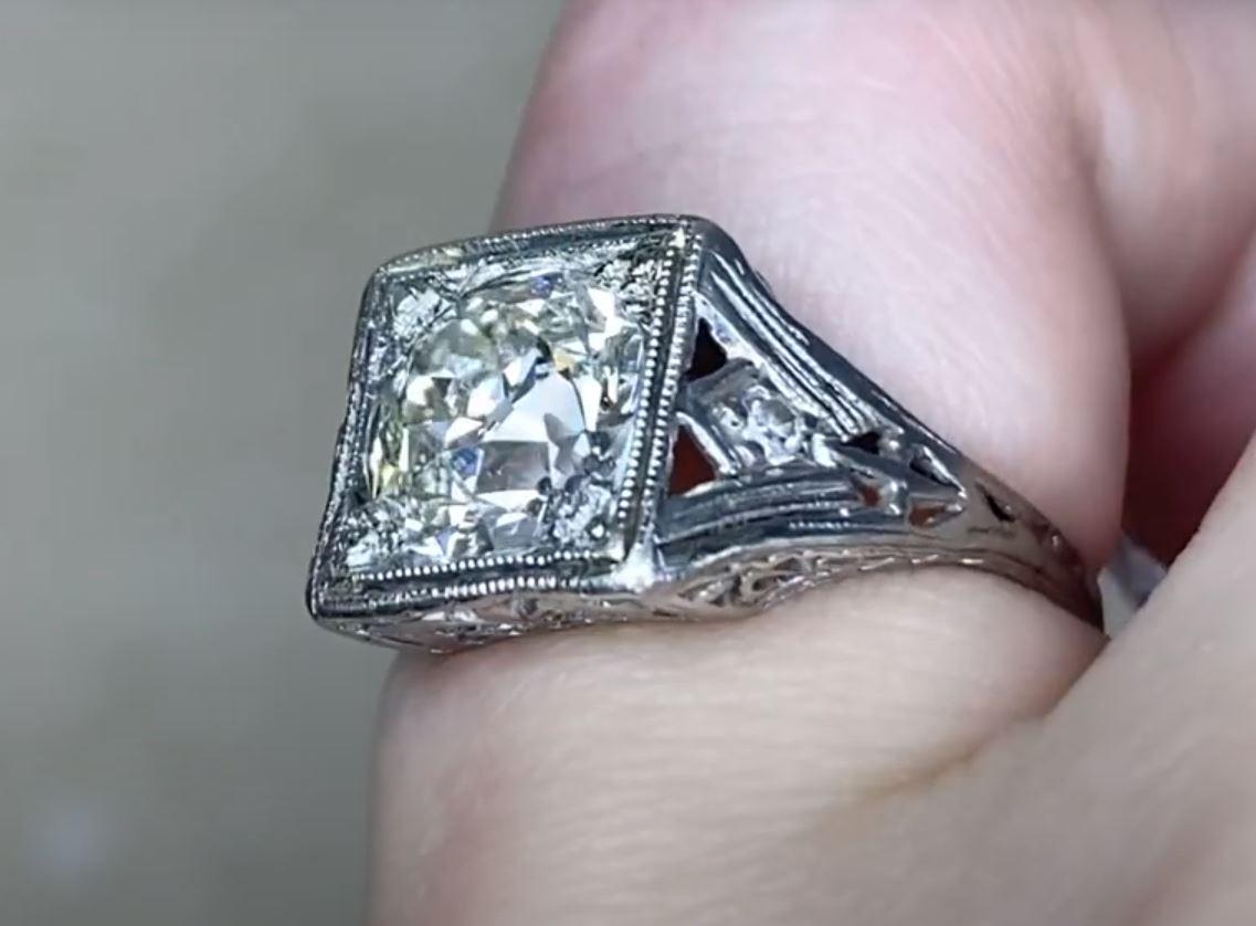 Antique 1.59ct Old European Cut Diamond Engagement Ring, Platinum For Sale 1