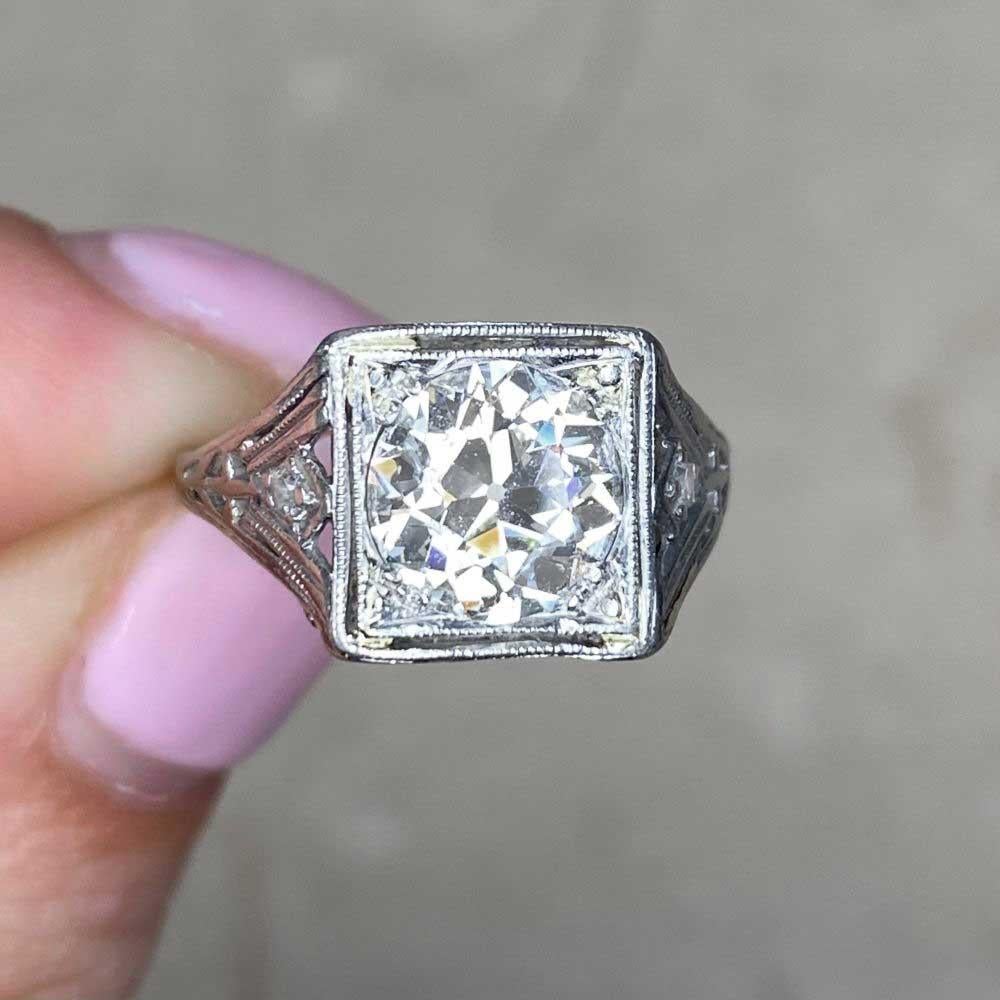 Antique 1.59ct Old European Cut Diamond Engagement Ring, Platinum For Sale 4