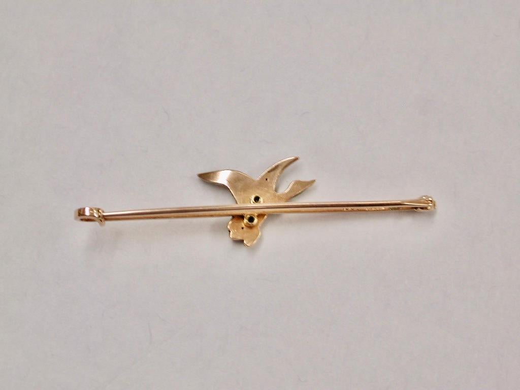 Antique 15ct 2 Color Gold & Platinum Flying Duck Brooch, Dated Circa 1920 In Good Condition In London, GB