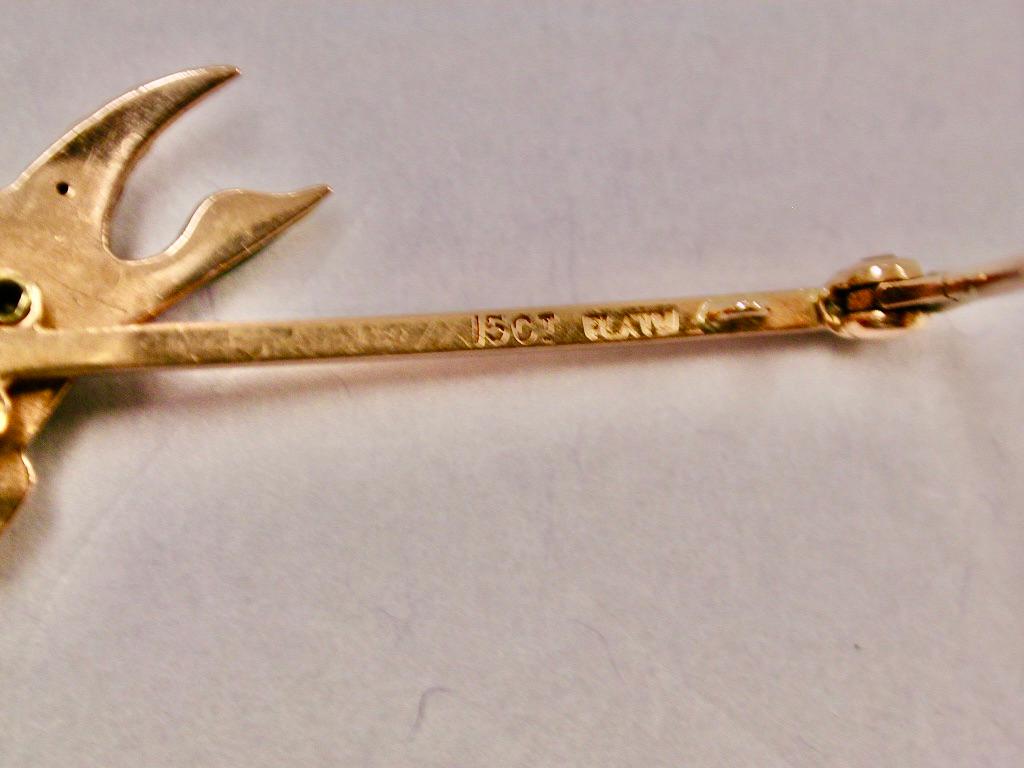 Women's or Men's Antique 15ct 2 Color Gold & Platinum Flying Duck Brooch, Dated Circa 1920