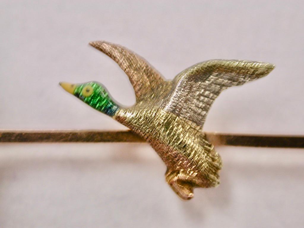 Antique 15ct 2 Color Gold & Platinum Flying Duck Brooch, Dated Circa 1920 1