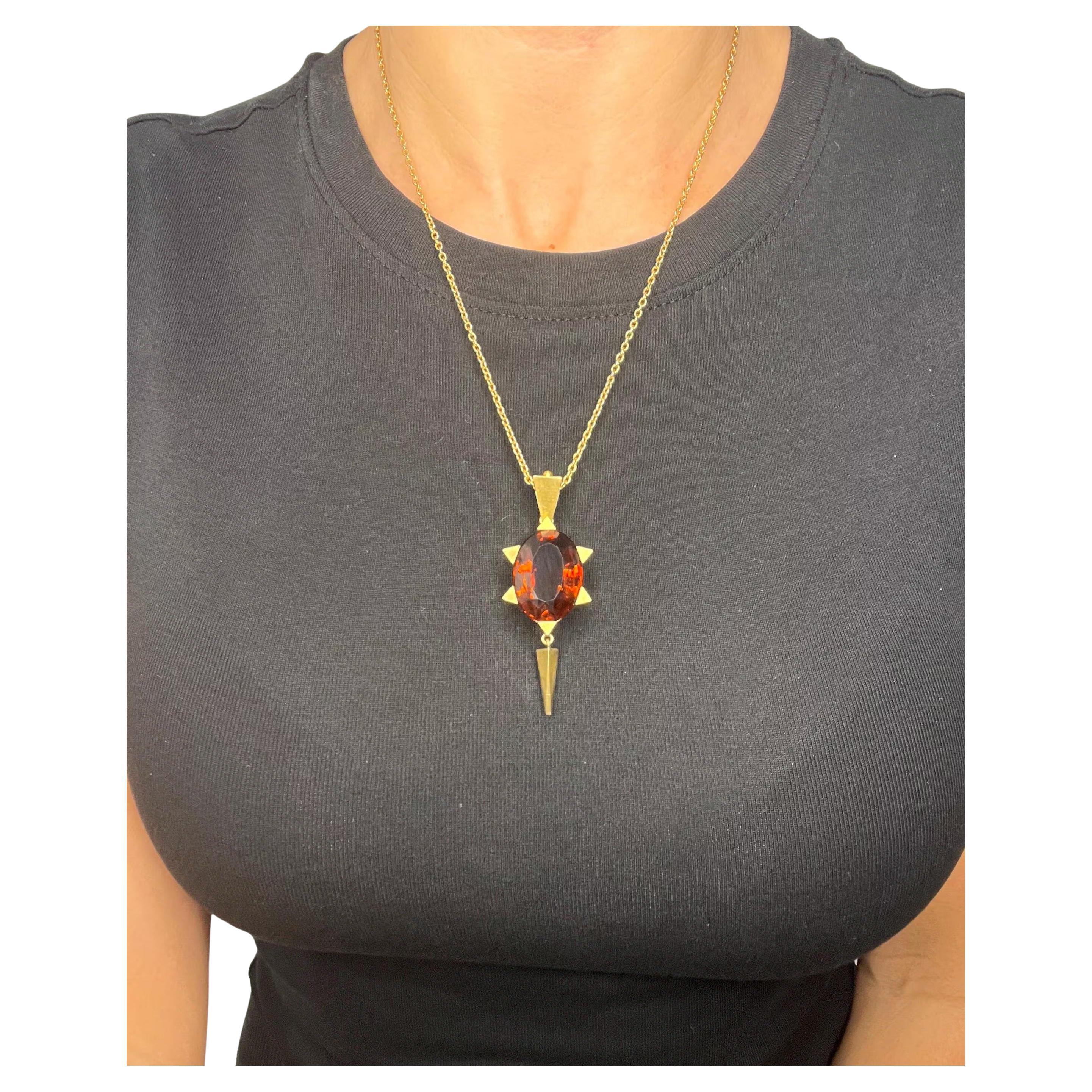 Antique 15ct Gold, 1920s Art Deco Large Citrine Star Shaped Pendant For Sale