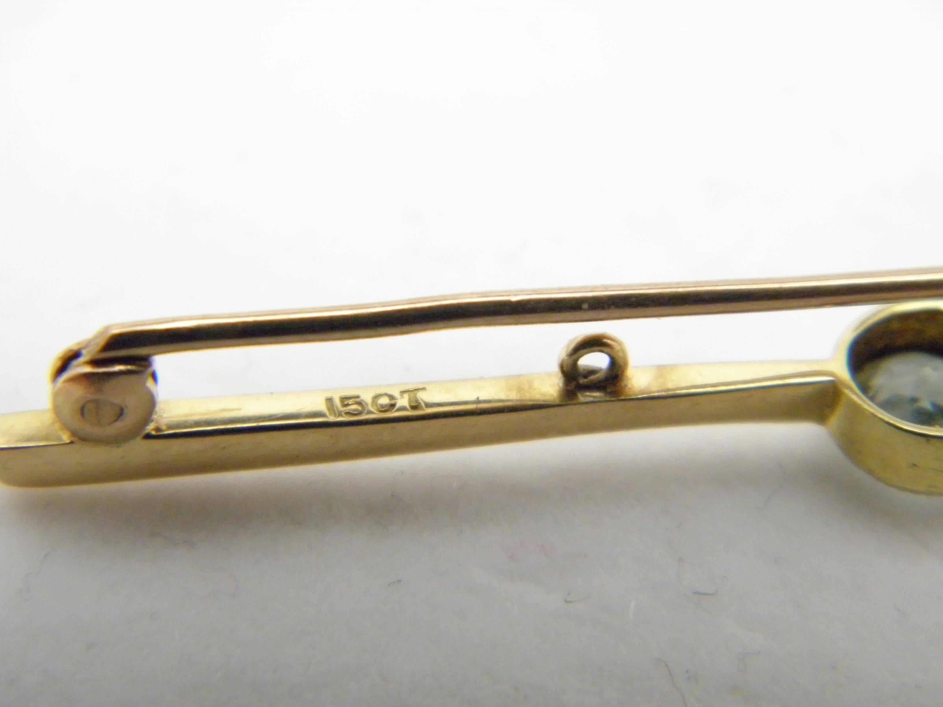 Antique 15ct Gold Aquamarine Solitaire Bar Brooch Pin c1890 625 Purity Heavy For Sale 3