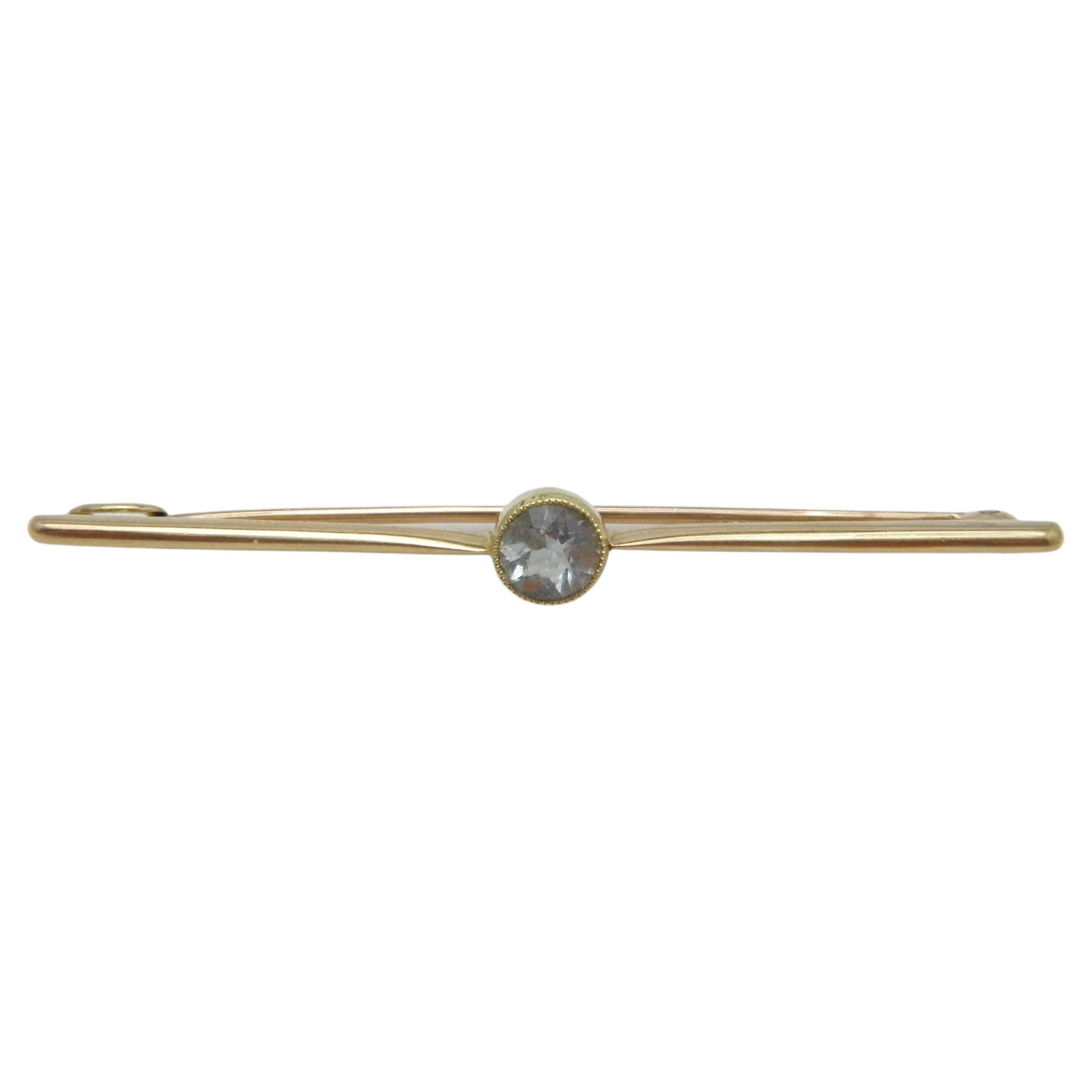 Antique 15ct Gold Aquamarine Solitaire Bar Brooch Pin c1890 625 Purity Heavy For Sale