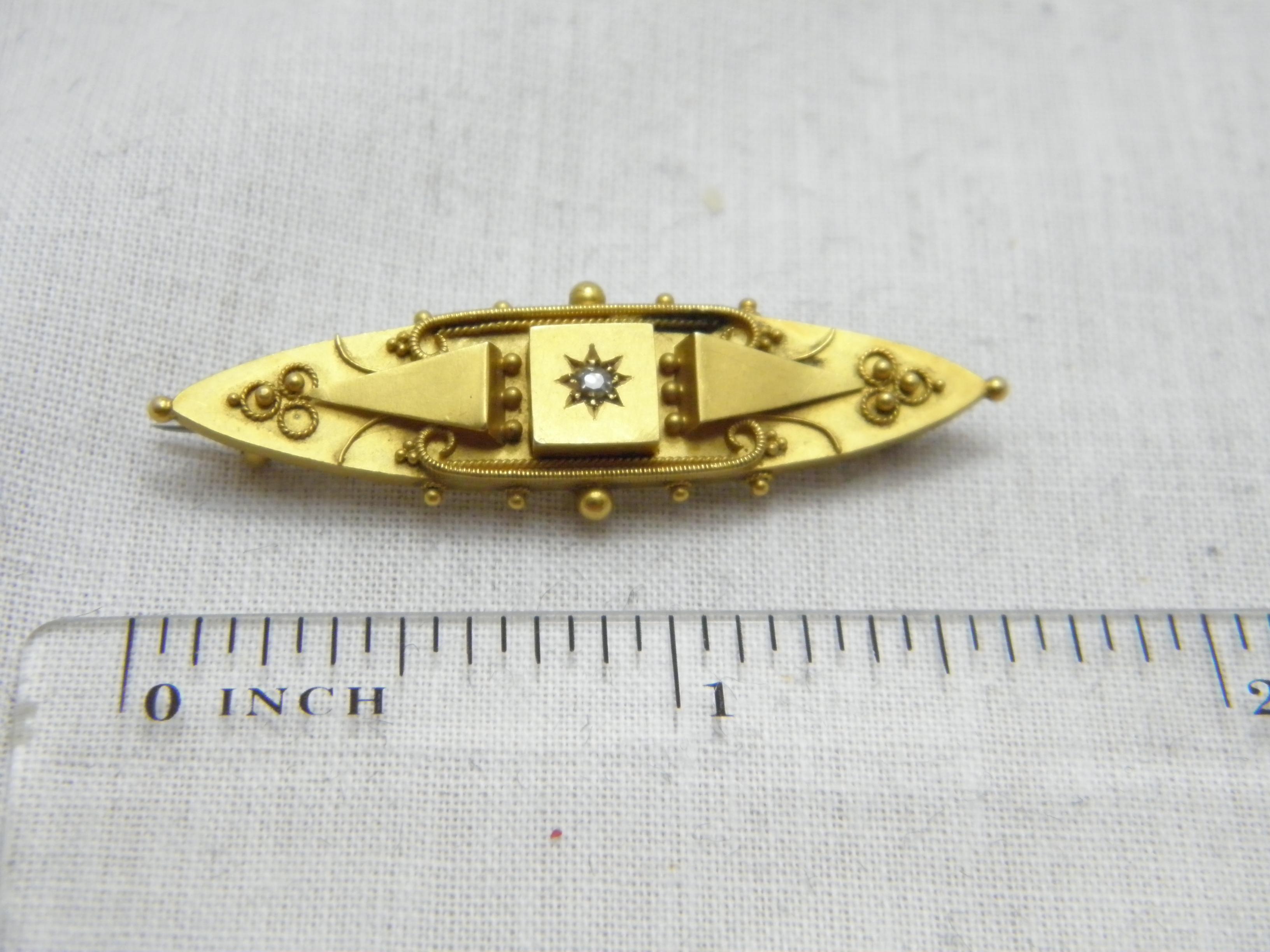 Antique 15ct Gold Diamond Bar Brooch Pin C1900 2.7g 625 Purity Chester HM For Sale 4