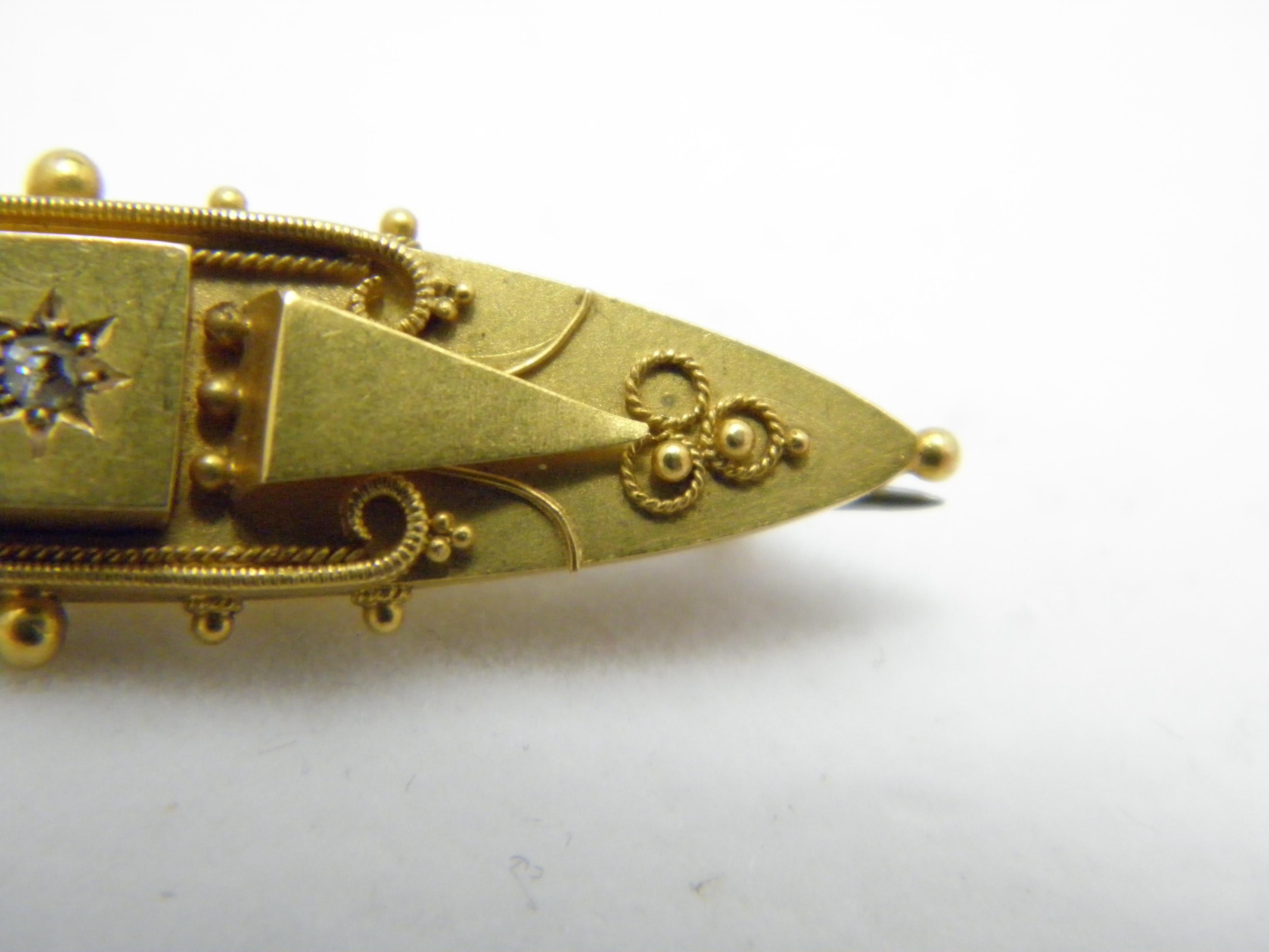 Victorian Antique 15ct Gold Diamond Bar Brooch Pin C1900 2.7g 625 Purity Chester HM For Sale