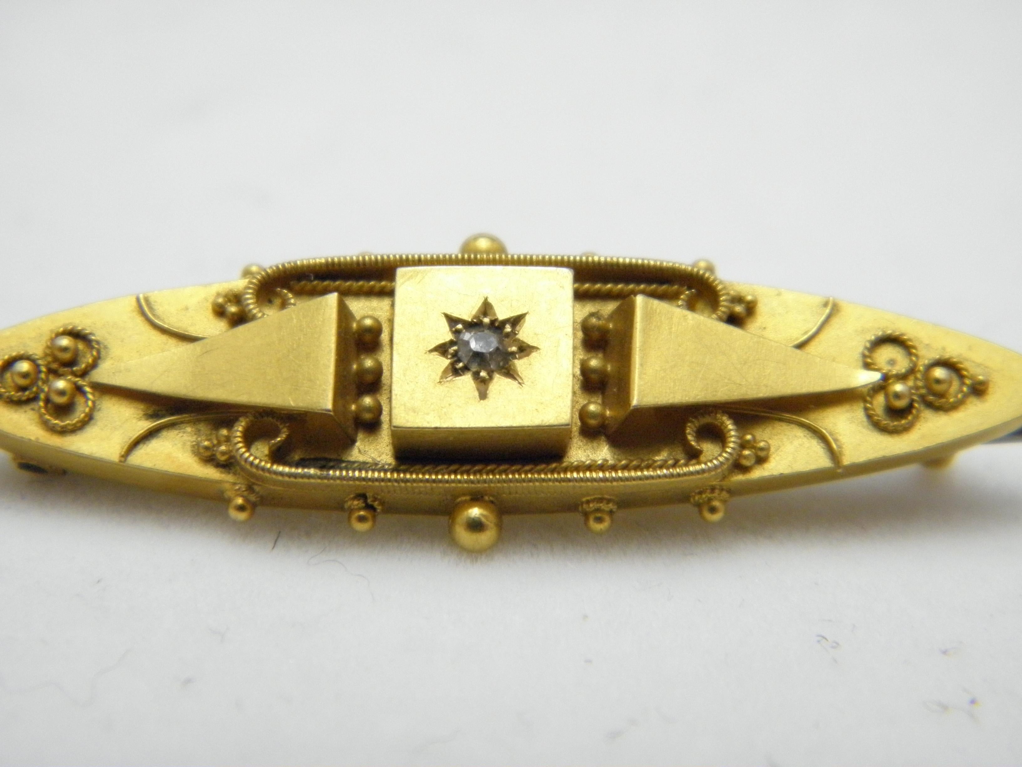 Antique 15ct Gold Diamond Bar Brooch Pin C1900 2.7g 625 Purity Chester HM In Good Condition For Sale In Camelford, GB