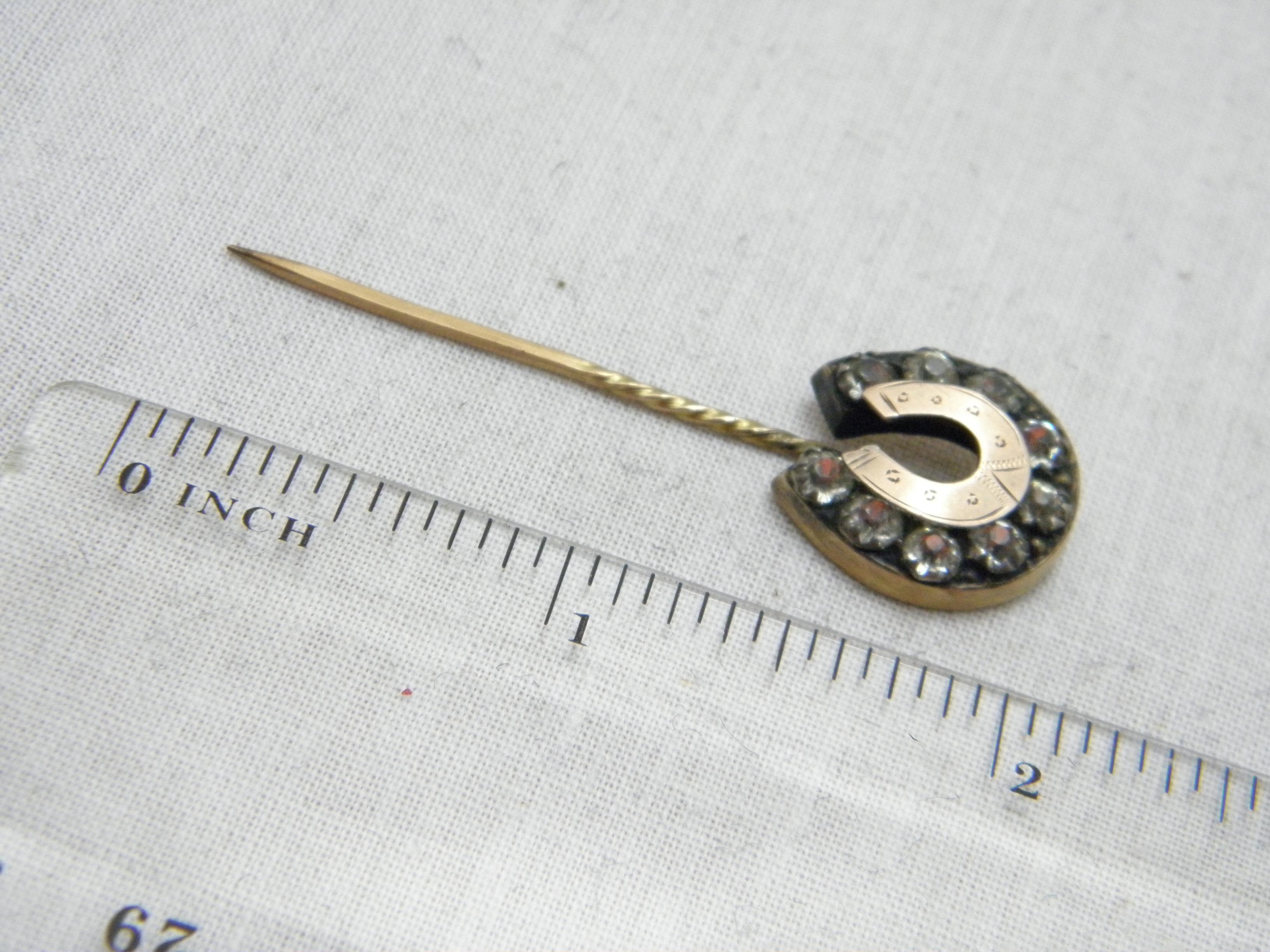 Antique 15ct Gold Diamond Paste Horseshoe Pin Brooch c1840 2.5g 625 Purity For Sale 4