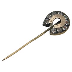 Antique 15ct Gold Diamond Paste Horseshoe Pin Brooch c1840 2.5g 625 Purity