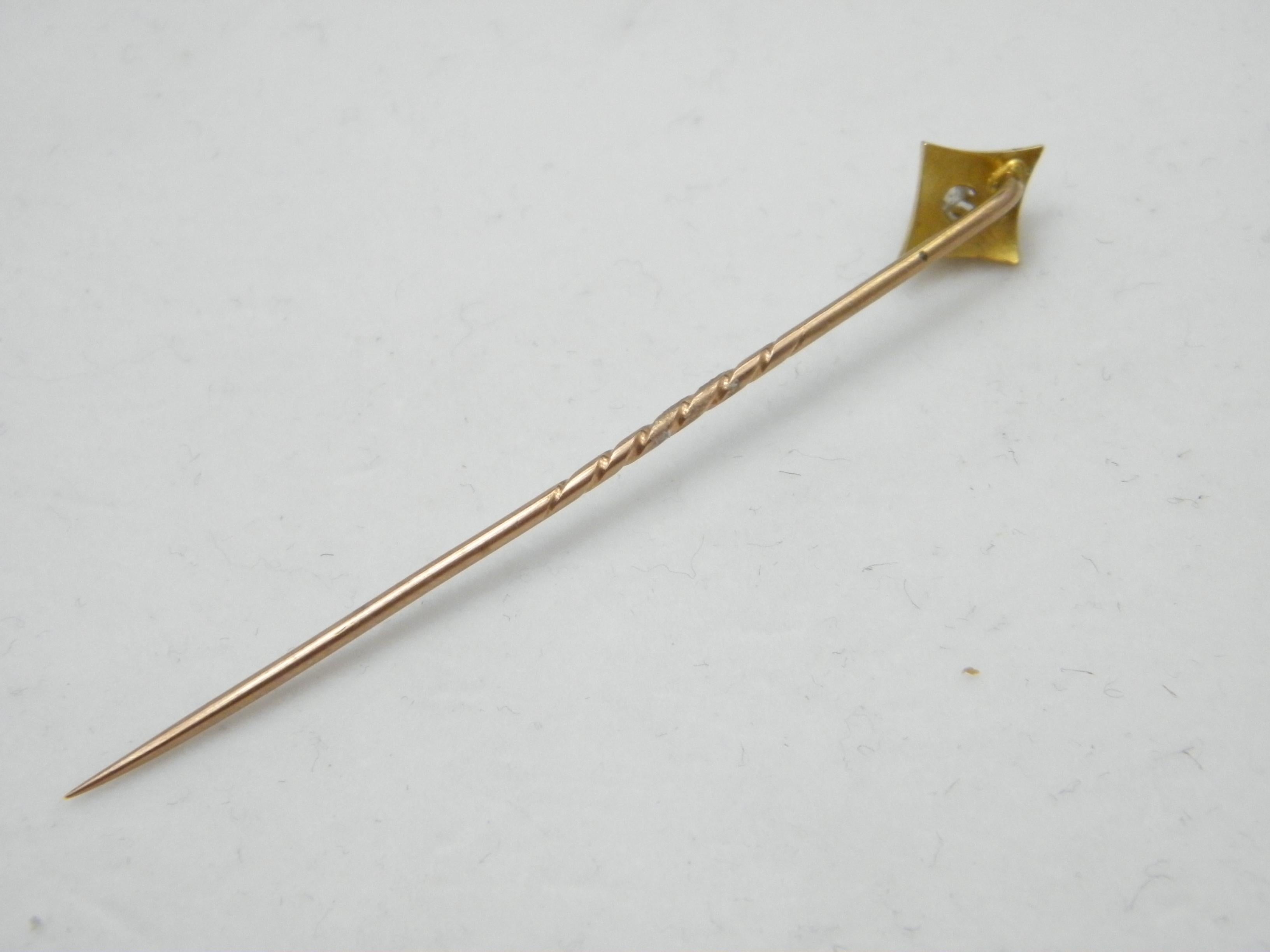 Antique 15ct Gold Diamond Stock Pin Brooch c1860 Heavy 625 Purity Tie Lapel Hat For Sale 3