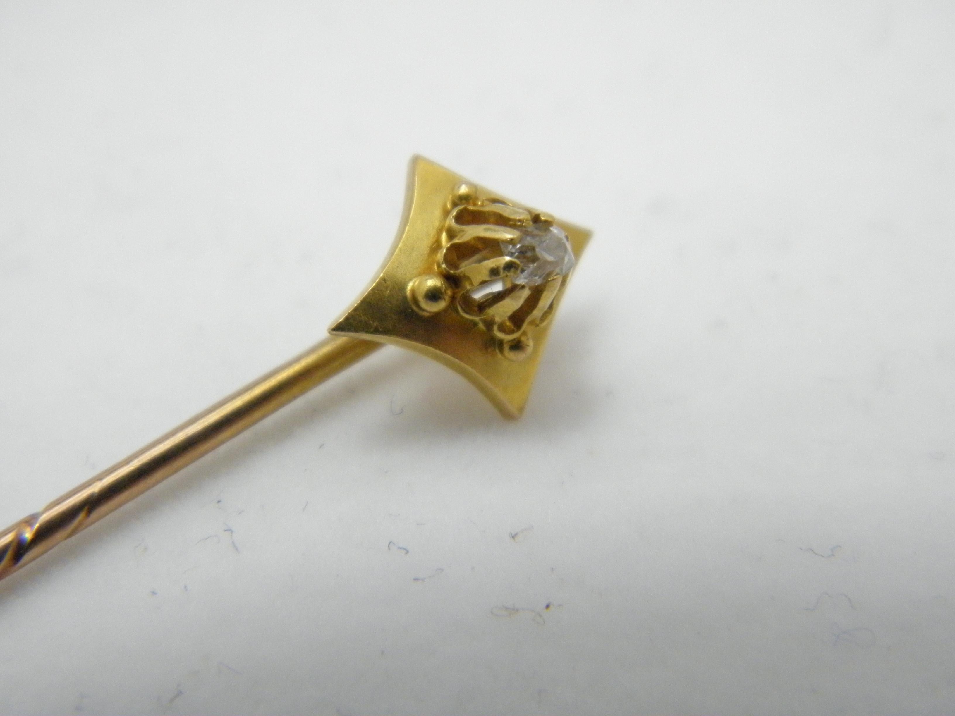 Victorian Antique 15ct Gold Diamond Stock Pin Brooch c1860 Heavy 625 Purity Tie Lapel Hat For Sale