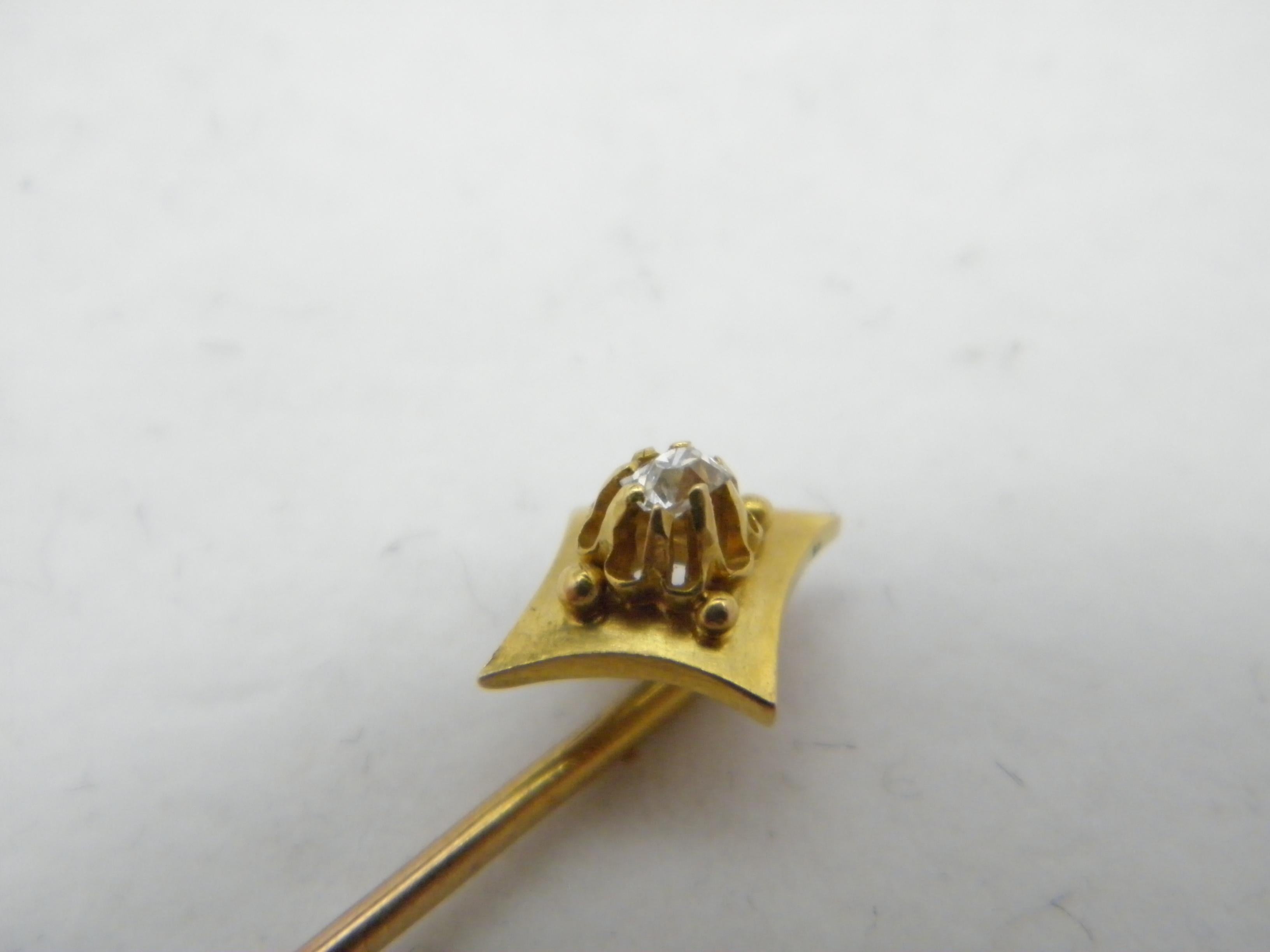 Women's or Men's Antique 15ct Gold Diamond Stock Pin Brooch c1860 Heavy 625 Purity Tie Lapel Hat For Sale