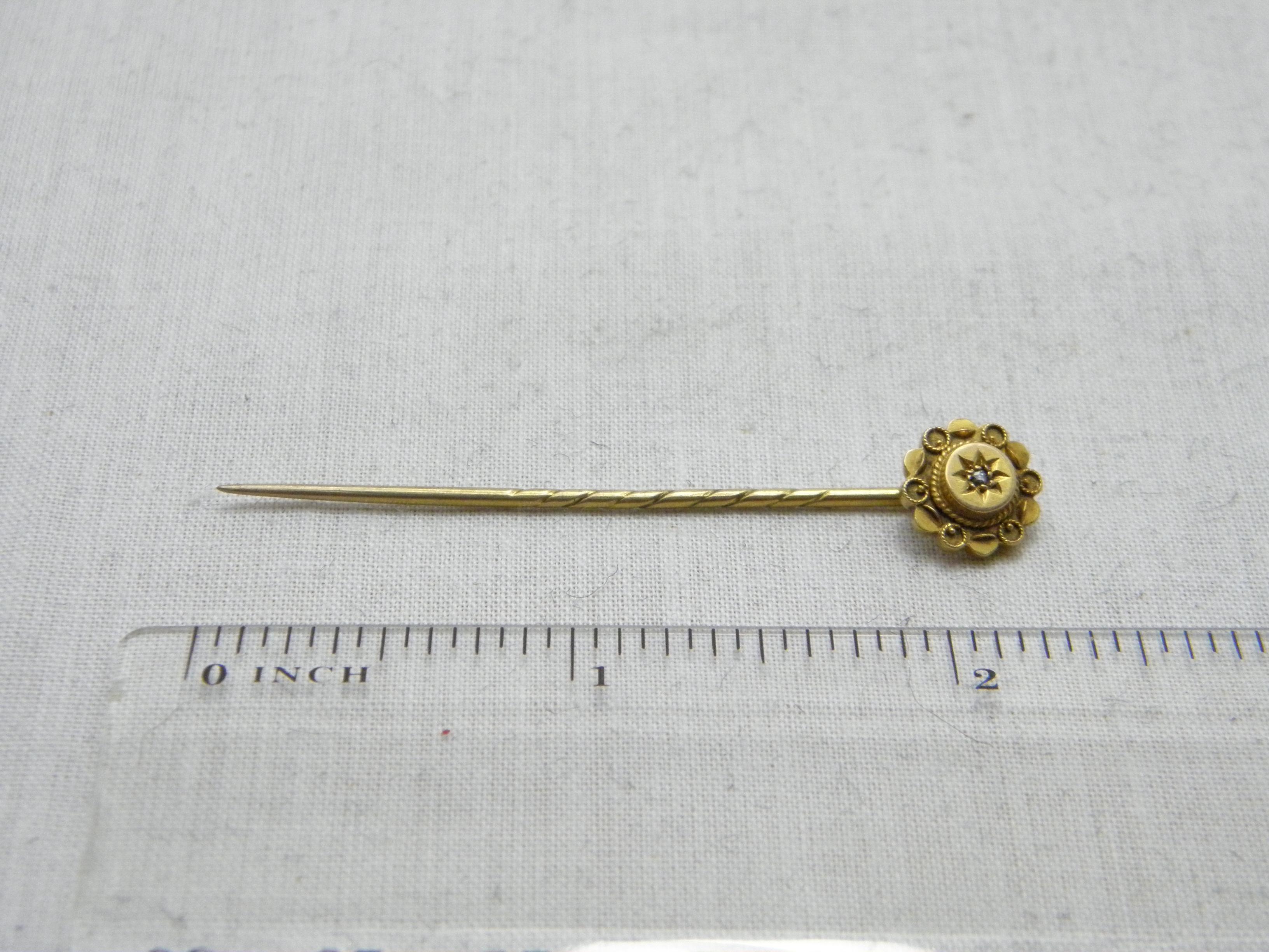 Antique 15ct Gold Diamond Stock Pin Brooch c1880 Heavy 625 Purity Tie Lapel Hat For Sale 4