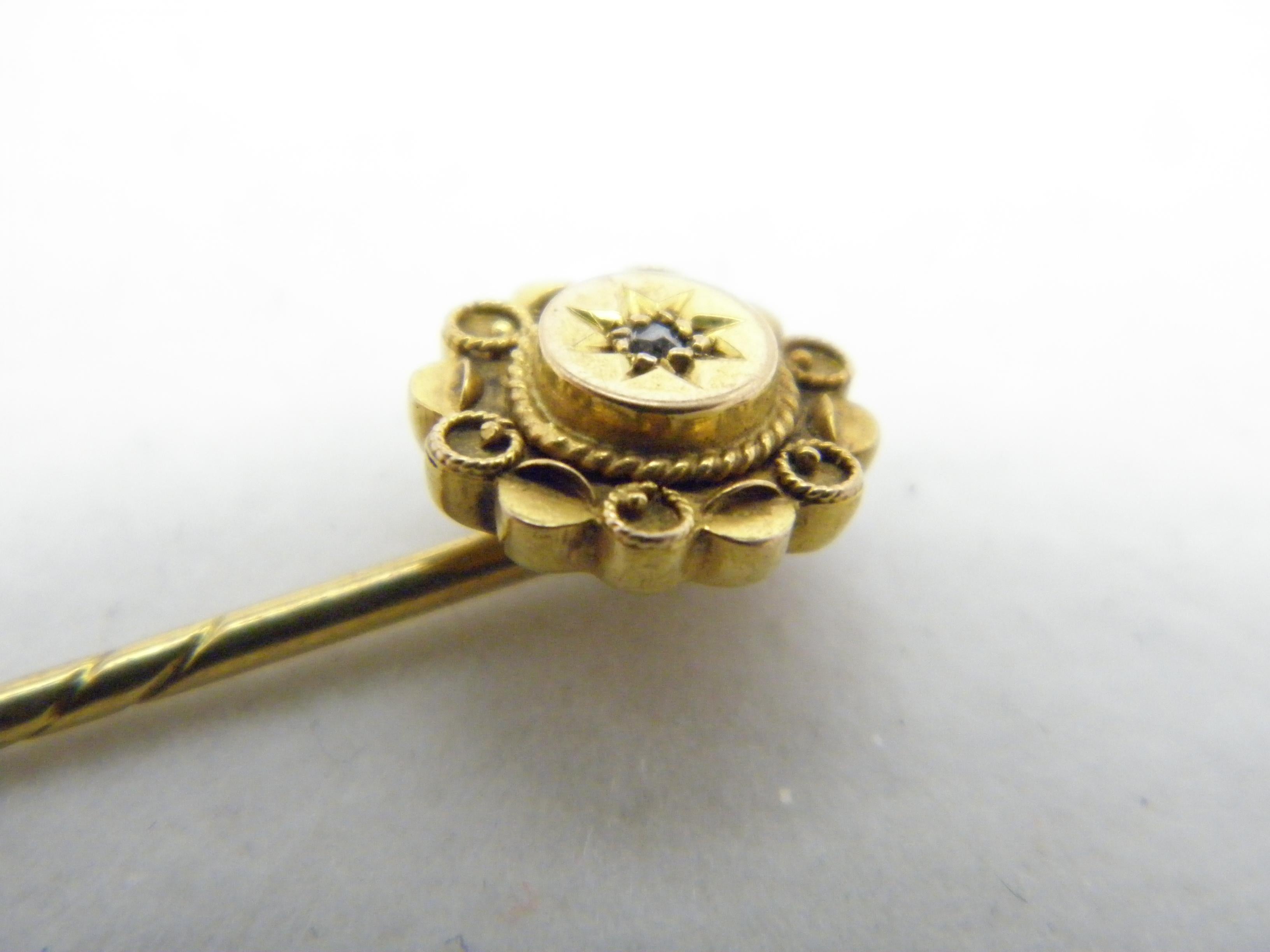Women's or Men's Antique 15ct Gold Diamond Stock Pin Brooch c1880 Heavy 625 Purity Tie Lapel Hat For Sale