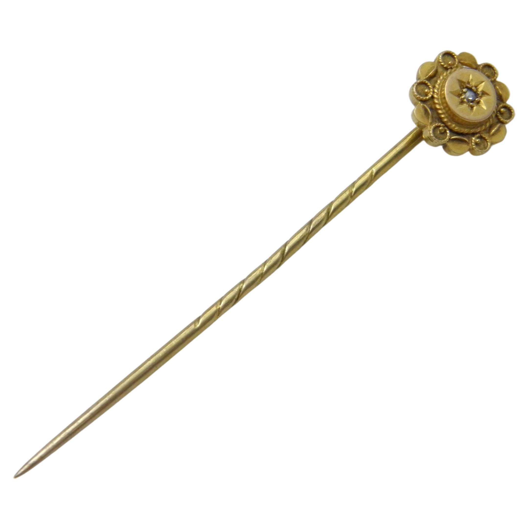Antique 15ct Gold Diamond Stock Pin Brooch c1880 Heavy 625 Purity Tie Lapel Hat For Sale