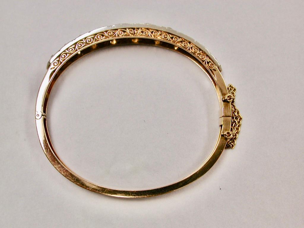 Edwardian Antique 15ct Gold & Diamond Studded Bangle Dated, Circa 1900 For Sale