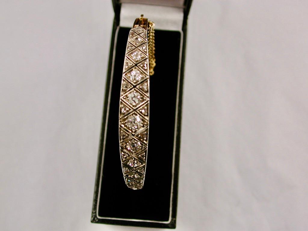 Old Mine Cut Antique 15ct Gold & Diamond Studded Bangle Dated, Circa 1900 For Sale