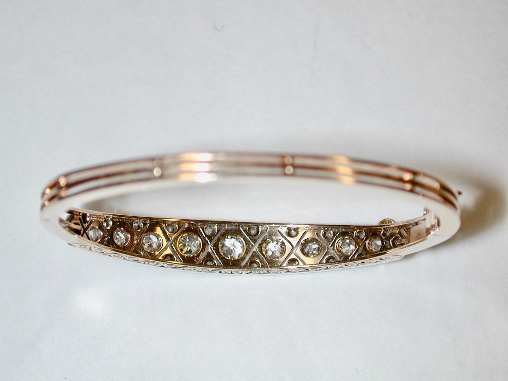 Women's Antique 15ct Gold & Diamond Studded Bangle Dated, Circa 1900 For Sale