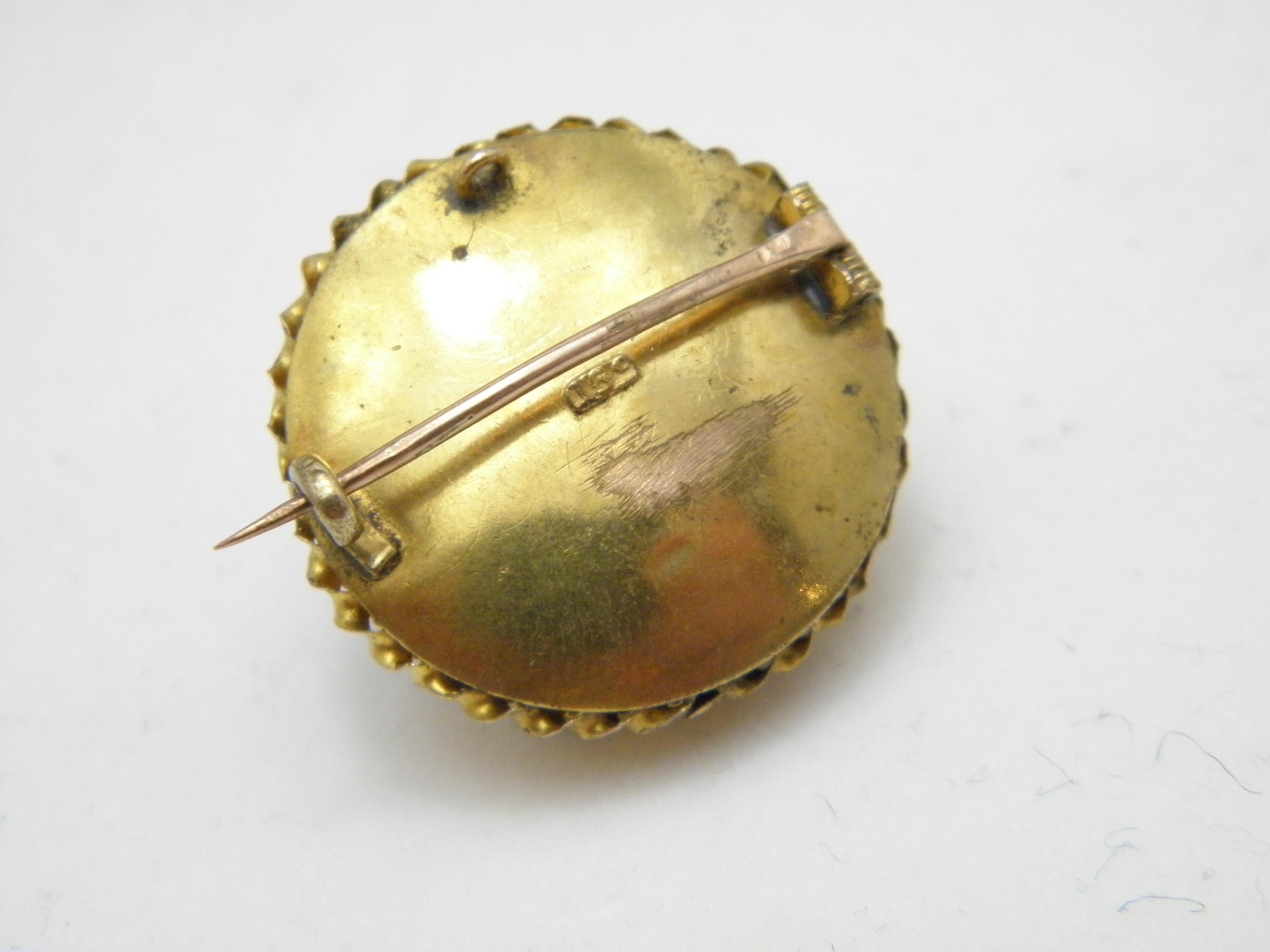 Broche cible en or 15 carats avec diamants et turquoise, épaisse, 8 g 625 pureté, c. 1850 en vente 1