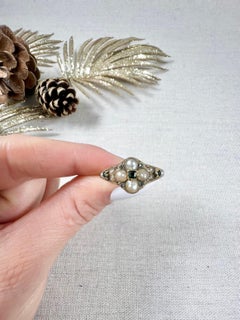 Antique 15ct Gold Early Victorian Emerald Diamond & Pearl Daisy Cluster Ring