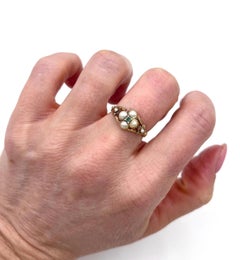 Antique 15ct Gold, Early Victorian Emerald & Pearl Daisy Cluster Ring