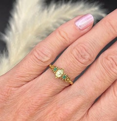 Antique 15ct Gold, Early Victorian Peridot & Emerald Floral Ring, Circa 1840