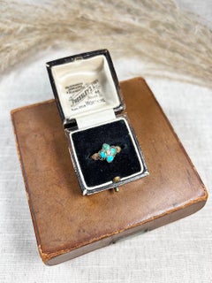 Antique 15ct Gold Early Victorian Turquoise & Pearl Floral Cluster Ring