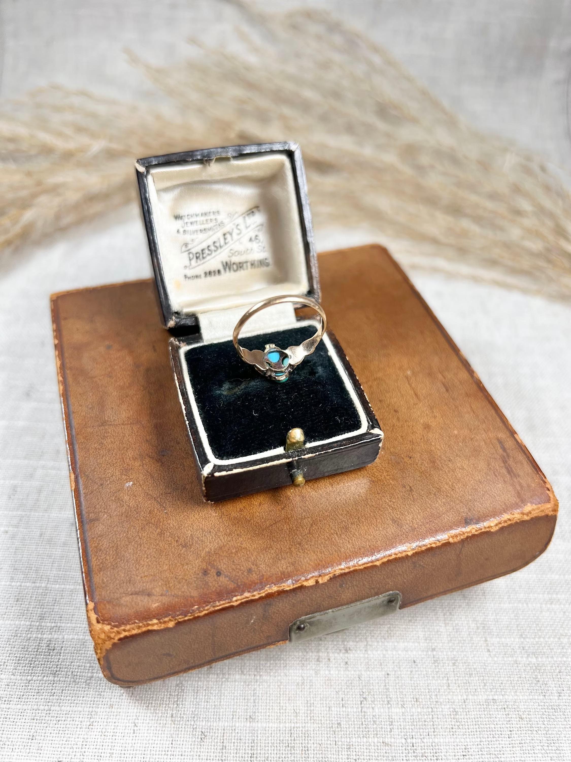Women's or Men's Antique 15ct Gold Early Victorian Turquoise & Pearl Floral Cluster Ring For Sale