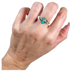 Antique 15ct Gold Early Victorian Turquoise & Pearl Floral Cluster Ring