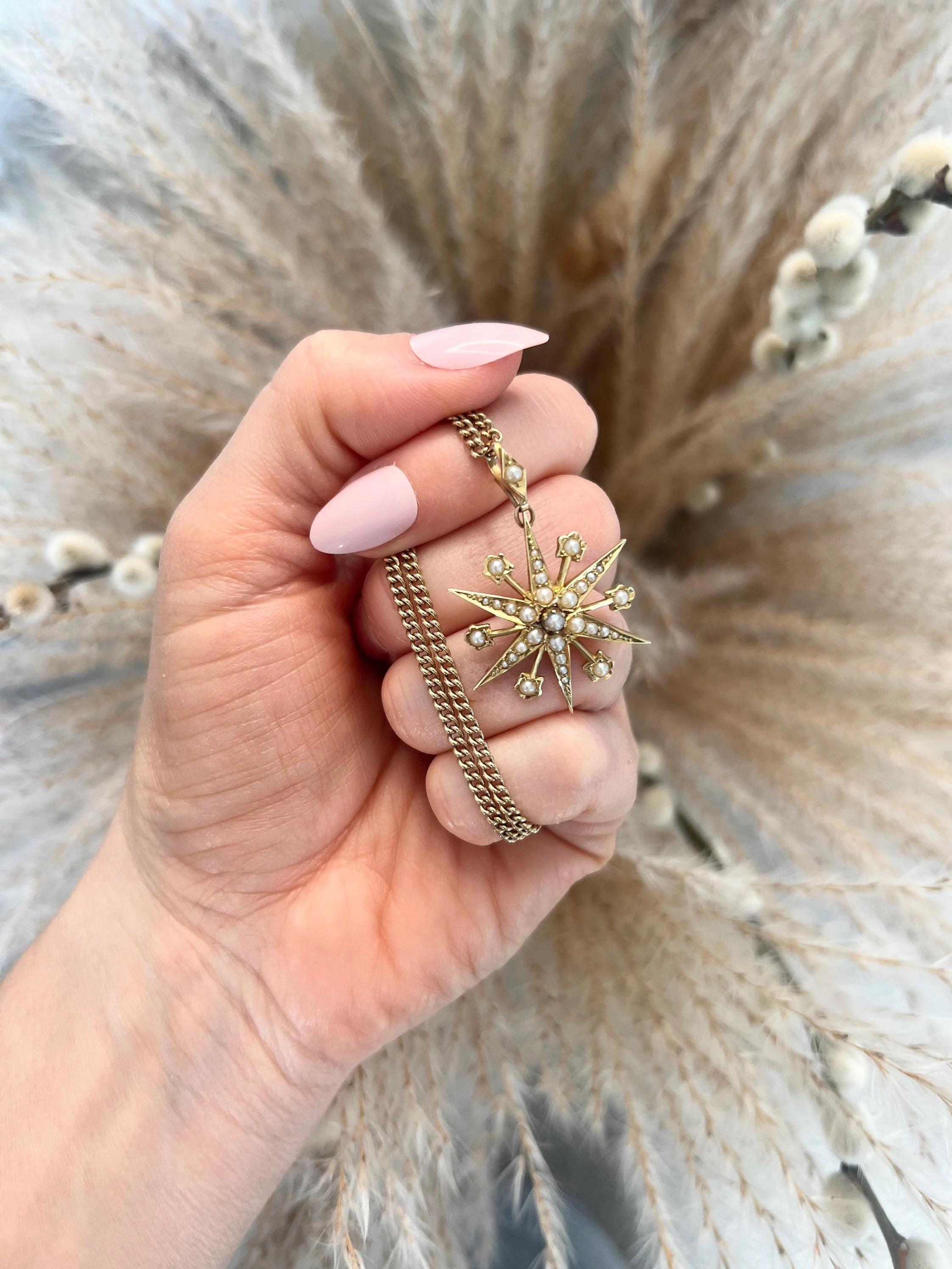 Pendentif ancien en or 15ct, Edwardien, 6 perles pointues en étoile Unisexe en vente