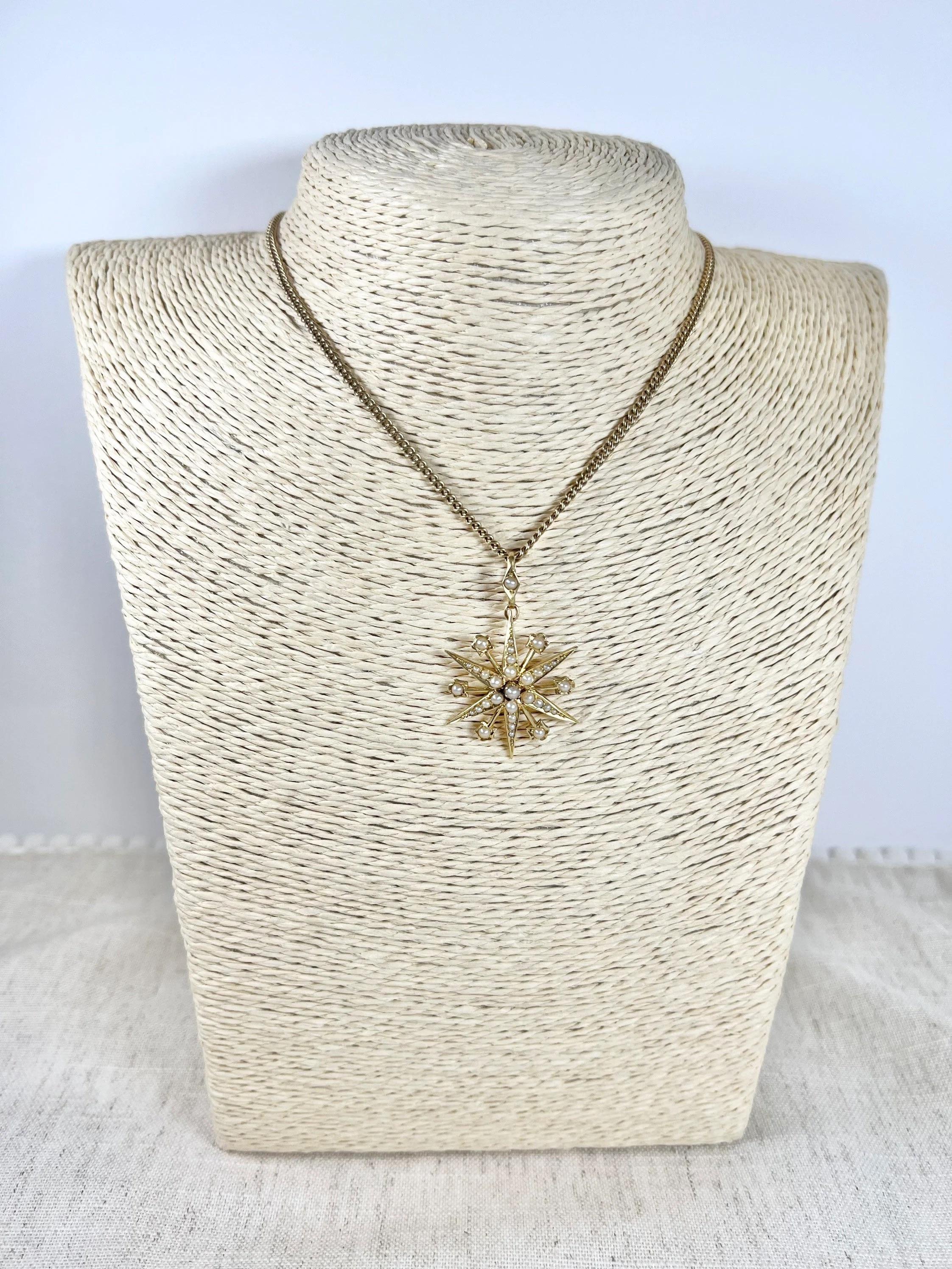 Pendentif ancien en or 15ct, Edwardien, 6 perles pointues en étoile en vente 2