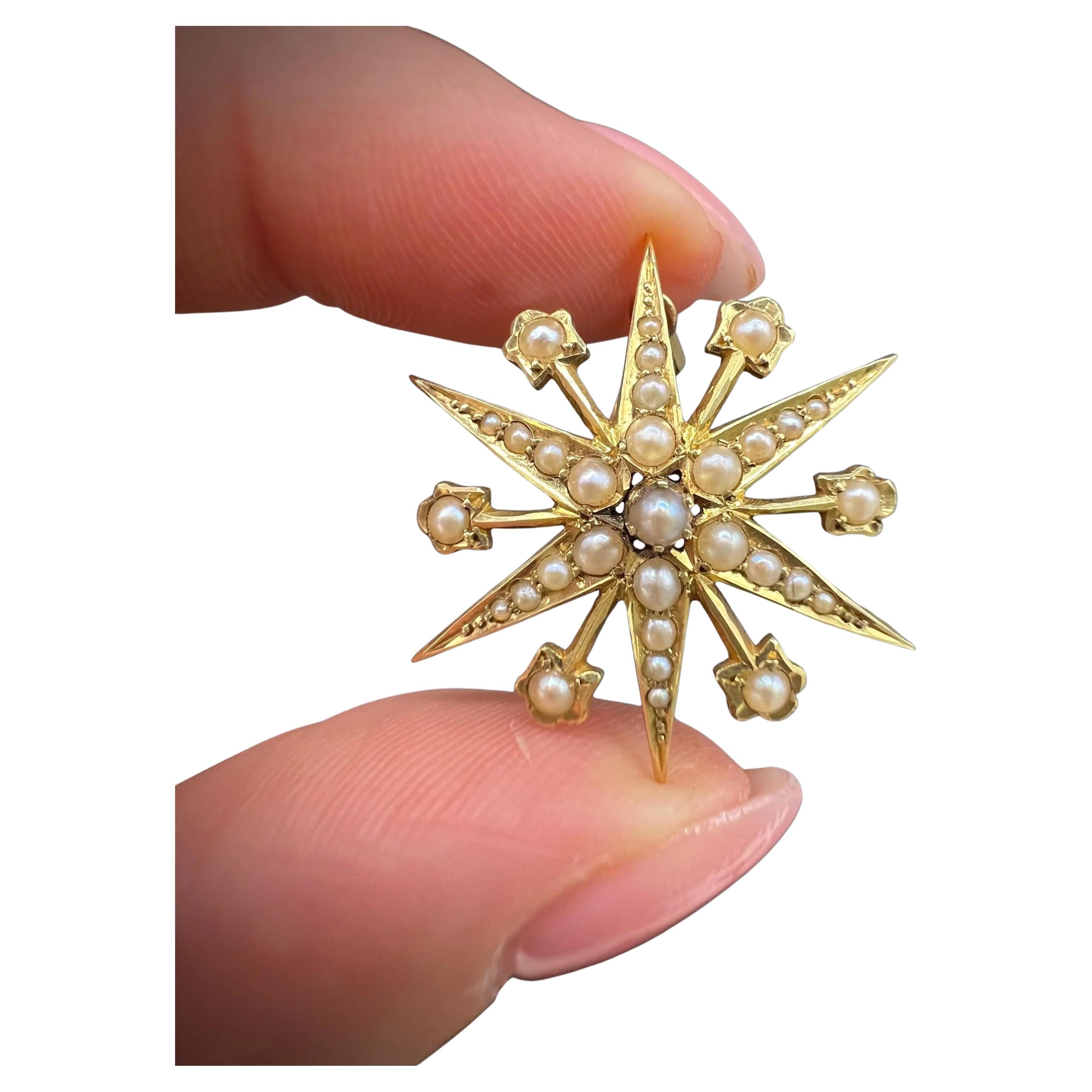 Pendentif ancien en or 15ct, Edwardien, 6 perles pointues en étoile