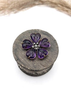 Antique 15ct Gold, Edwardian Amethyst & Diamond Flower Brooch