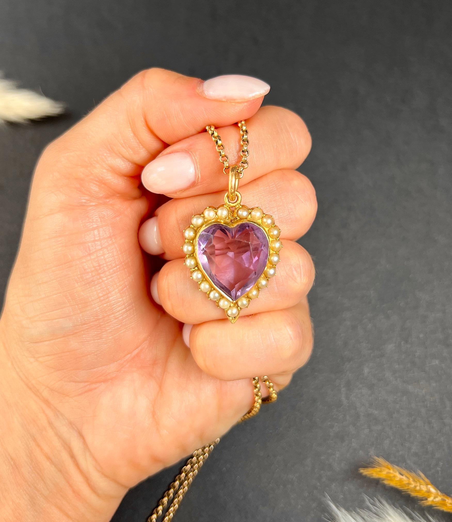 Pendentif ancien en or 15ct, améthyste et perles de rocaille de style édouardien en vente 4