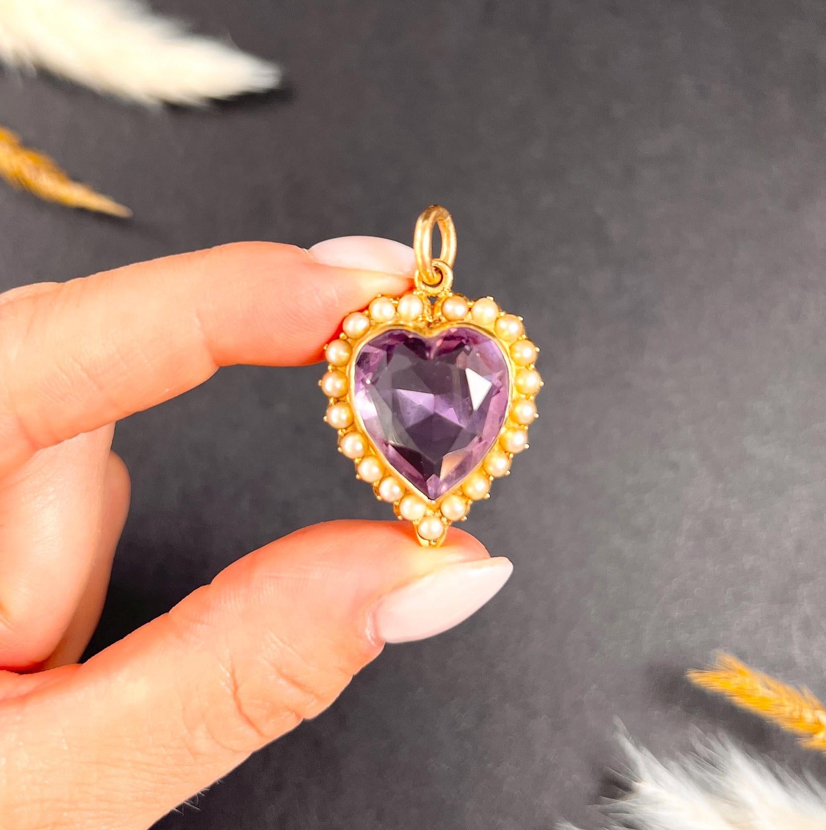 Pendentif ancien en or 15ct, améthyste et perles de rocaille de style édouardien en vente 5