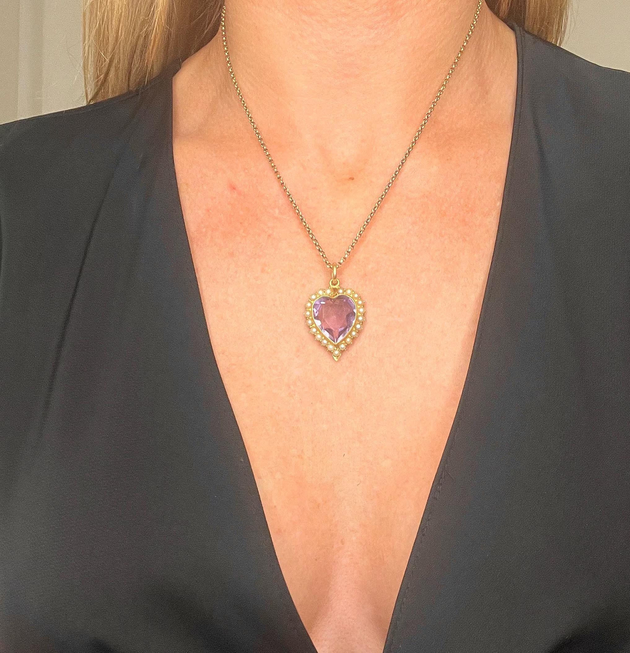 Pendentif ancien en or 15ct, améthyste et perles de rocaille de style édouardien en vente 2