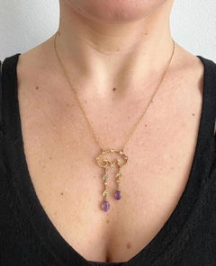 Antique 15ct Gold, Edwardian Amethyst & Seed Pearl Pendant Necklace