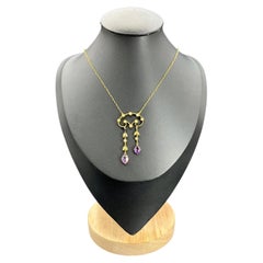 Antique 15ct Gold, Edwardian Amethyst & Seed Pearl Pendant Necklace