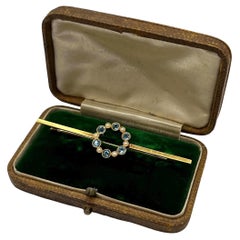 Antique 15ct Gold Edwardian Aquamarine and Pearl Bar Brooch